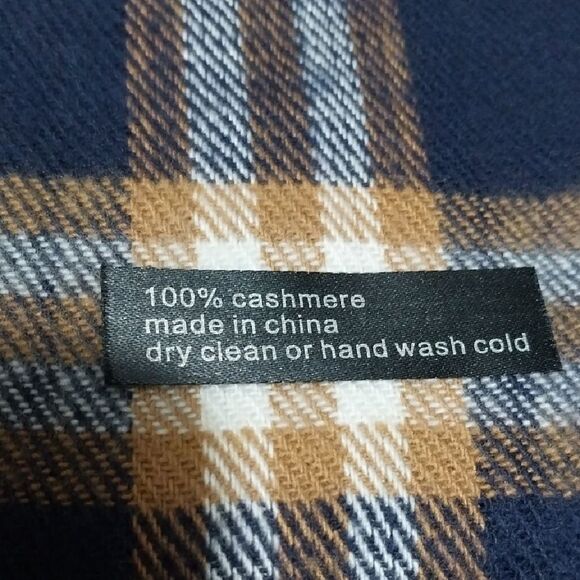 Unisex Plaid Cashmere Scarf - Navy and Brown - Picture 2 of 5